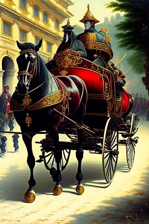 Fiacre, carriage with two horses in Vienna. Old painting