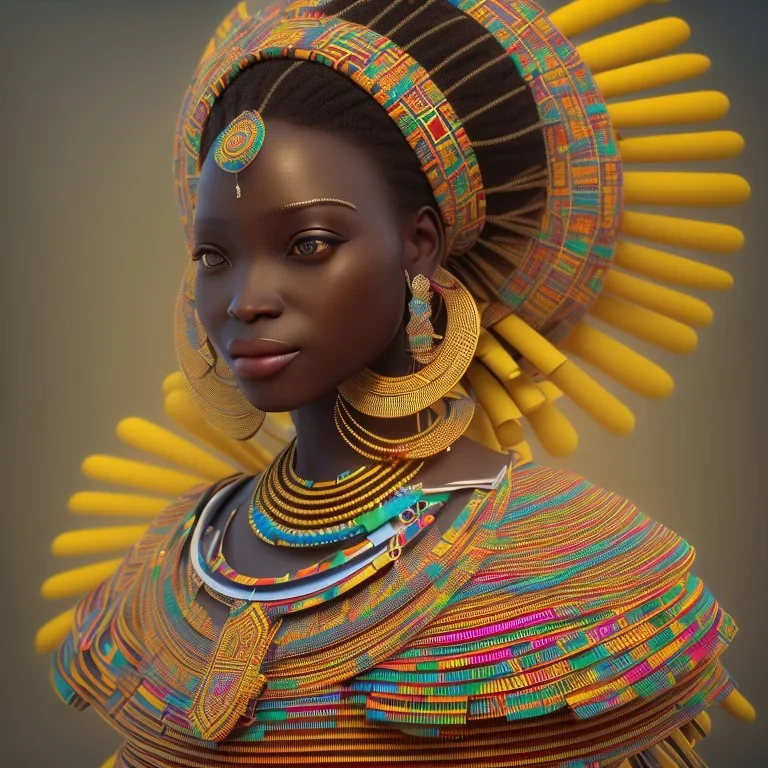 kente african bride model, full body, cinema 4d, octane render, high detail