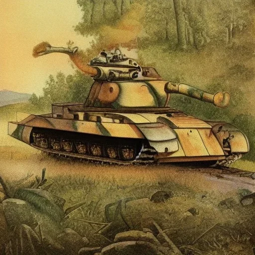 german tiger tank in a forest medieval print