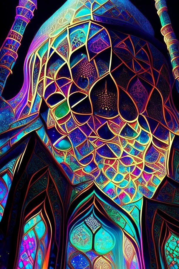 Mosque, beautiful, colorful, complex, detailed, elaborate, eldritch, expansive, ethereal, entangled, elemental, geometric, glowing, gossamer, iridescent, intricate, meticulous, mysterious, noctilucent, serene, radiant, polished