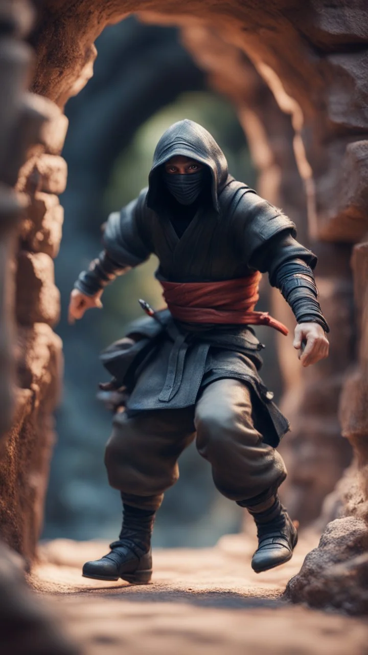 portrait of wilderness ninja stepping through portal wearing clawed shoes, we can only see part of him on this side of the portal,bokeh like f/0.8, tilt-shift lens 8k, high detail, smooth render, down-light, unreal engine, prize winning