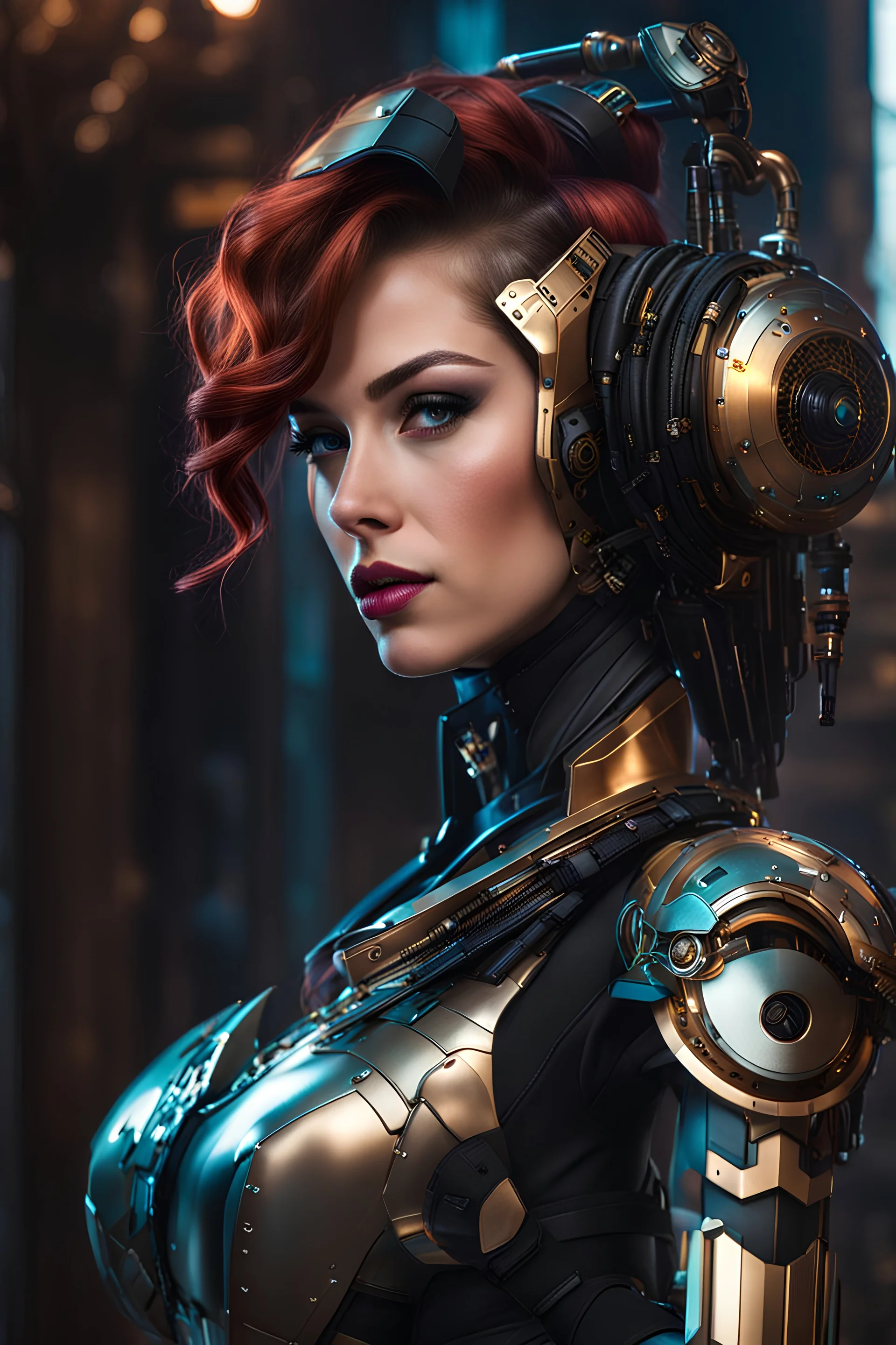 Ultra hd Portrait photo of the cyberpunk robot, dominant, Background: her opulent palace.