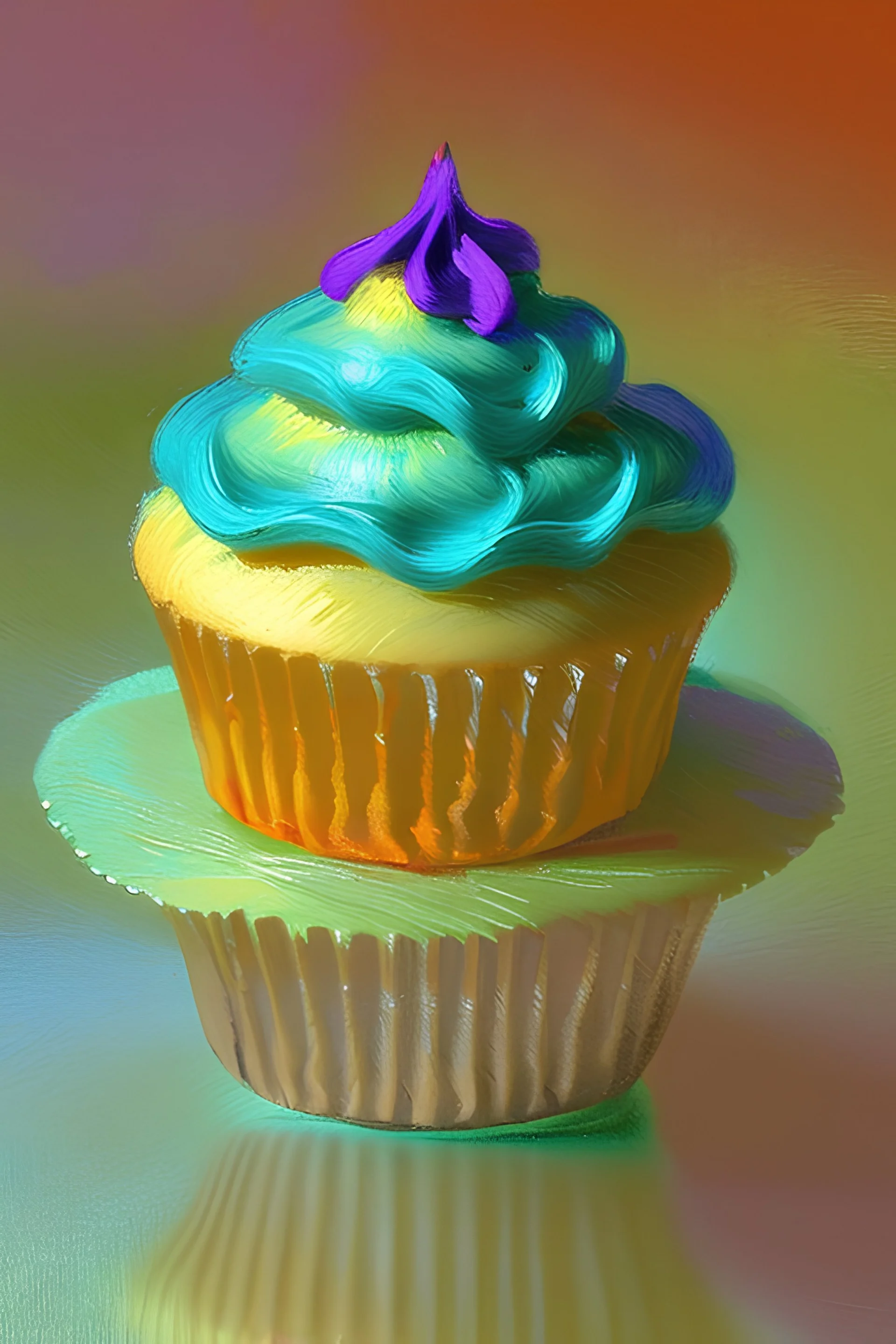 An impressionist-style cupcake