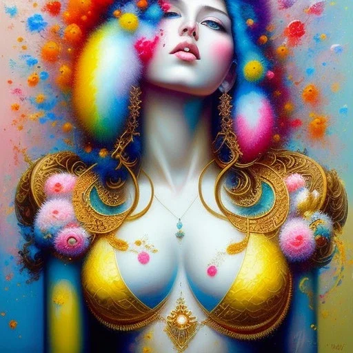 iv_a painting of a young woman, figurative art, an acrylic detailed painting, , brush strokes, paint drips and drabs and splatters by Harumi Hironaka, turquoise pink and yellow, james terrell art, trending on artstation, soft lines,intricate art by bastien lecouffe deharme and greg rutkowski