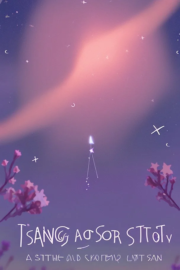 A song poster containing the night sky with stars and one shooting star with lavender flowers written on it the birth of a star