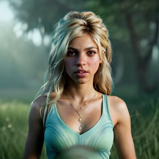 Shakira, artist, Realistic image, waist up portrait. perfect eyes, glow, circle iris. concept art, smooth, unreal engine 5, god lights, ray tracing, RTX, lumen lighting, ultra detail, volumetric lighting, 3d, finely drawn, high definition, 4k.