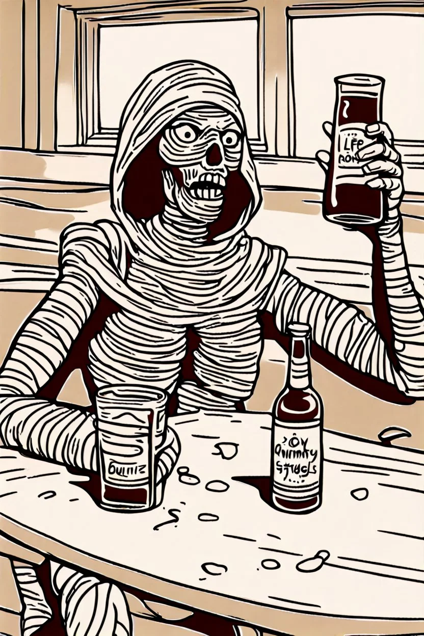 Mummy struggles with reality and has turned to a life of booze.