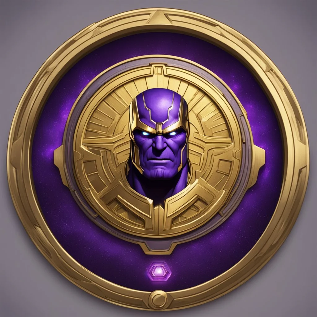 thanos logo animated inside a golden medalion