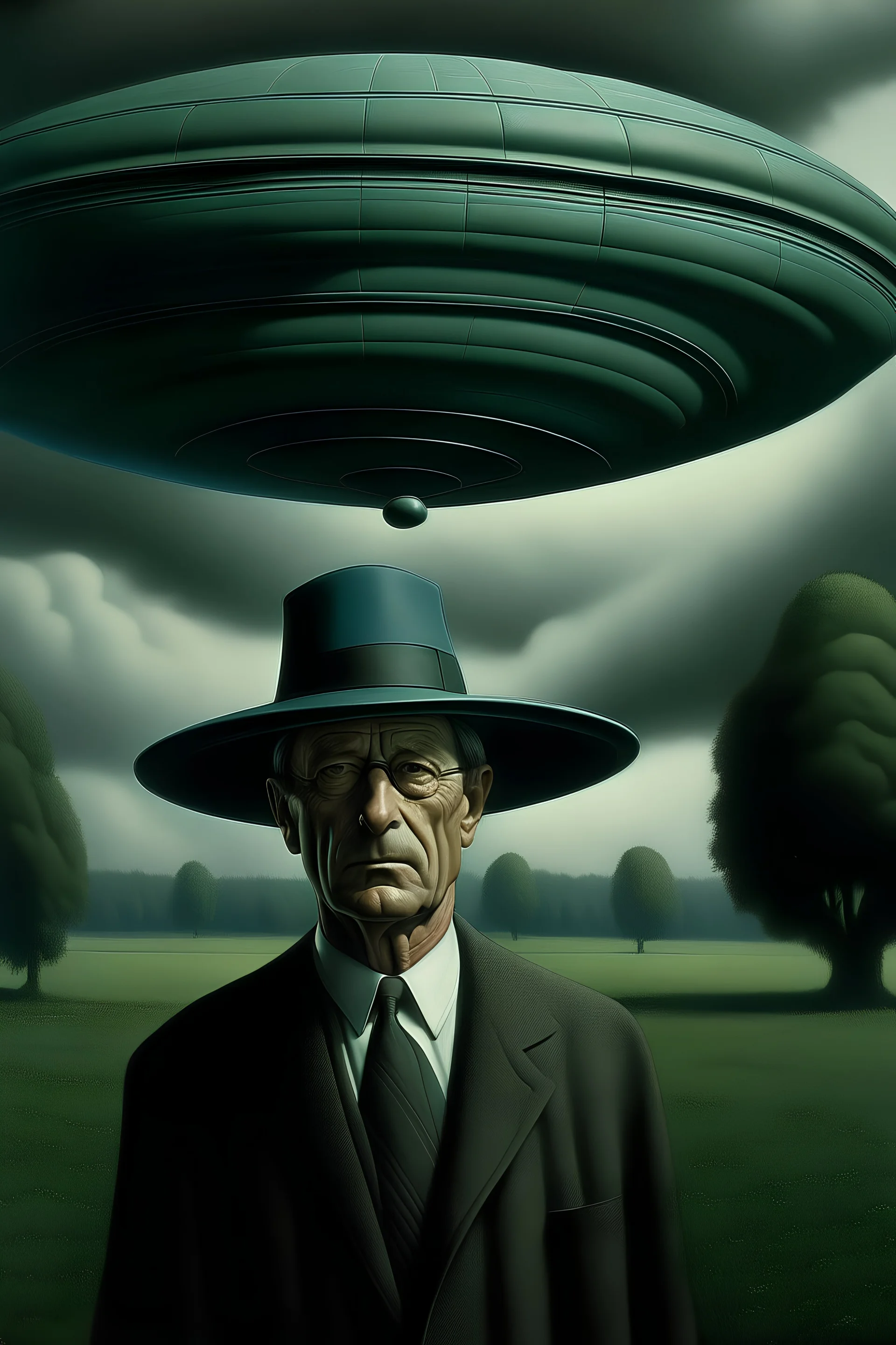 picture of a UFO, rene magritte style