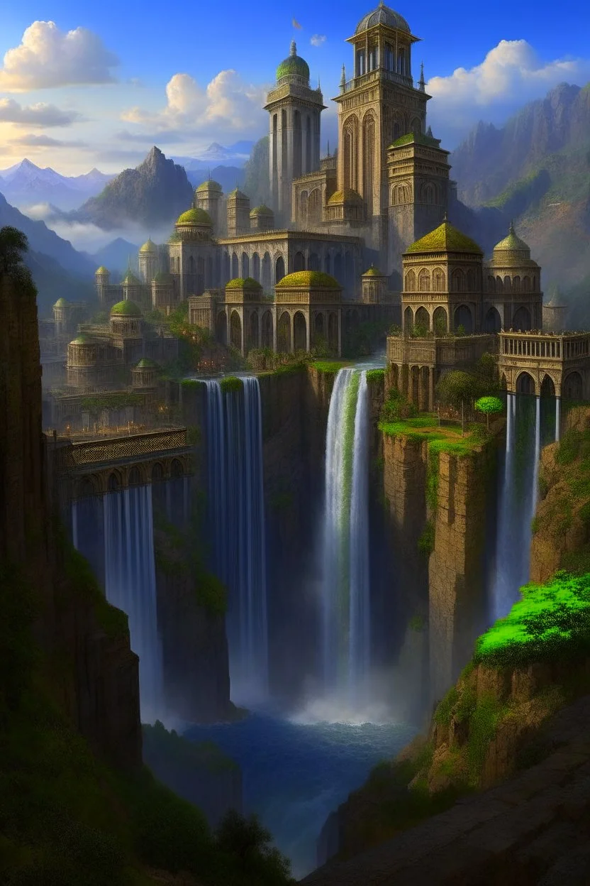 The Cascades are the name of a huge city built into the hills of the Eternal Spires, the largest mountain range in the world. It is controlled by 3 large factions. There is a massive waterfall cascading through the entire city to a large pool in the middle of the town square near the Moon Temple