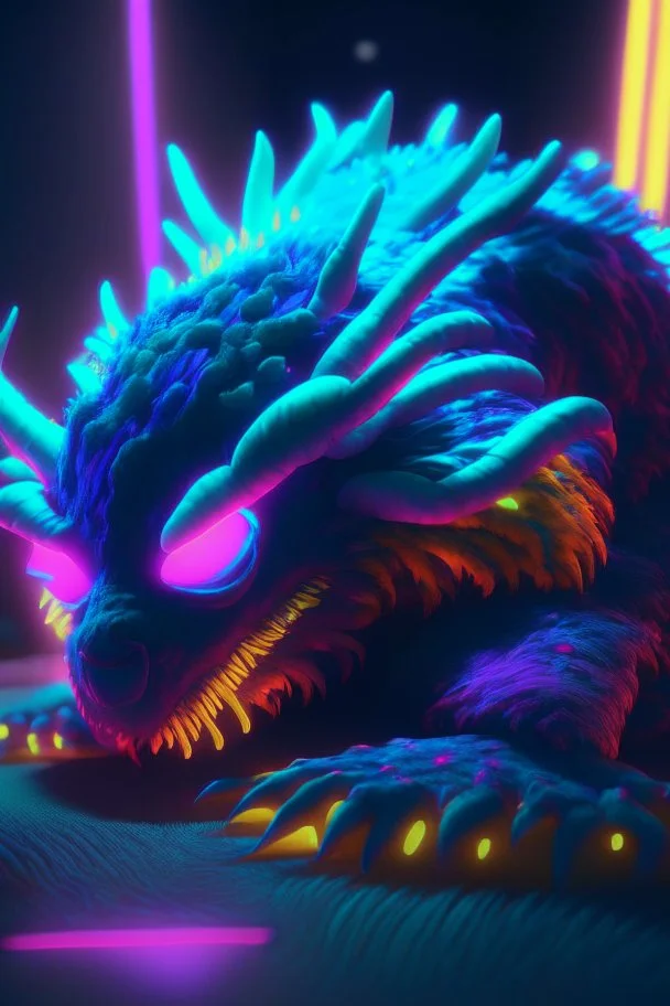 Sleep creature,photo quality, unreal engine render, highest quality, vivid neon colors, volumetric lighting,