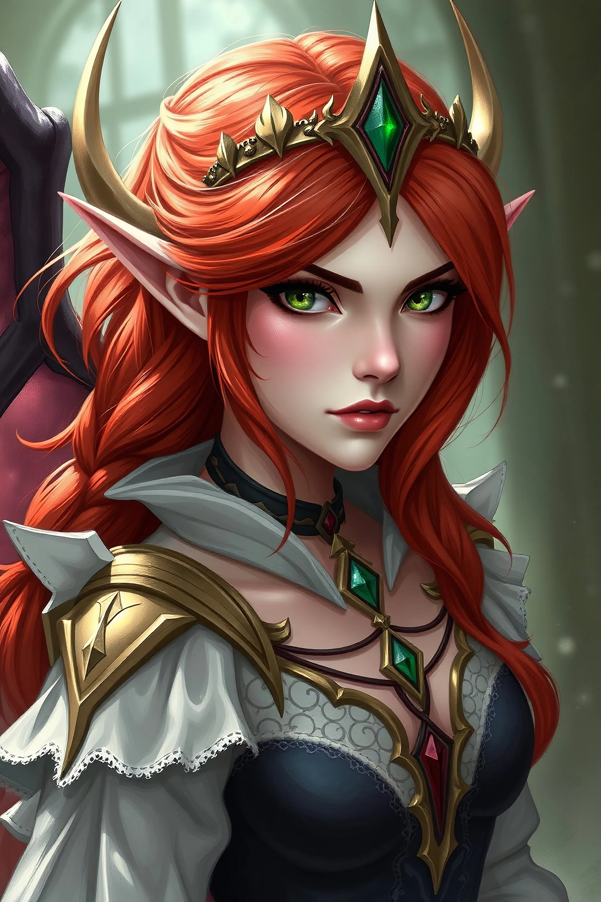 evil princess half-elf female green eyes red hair