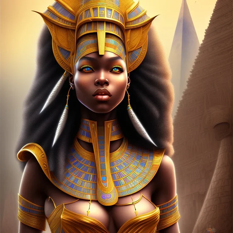 sango fantasy, fantasy magic, intricate, sharp focus, illustration, highly detailed, digital painting, concept art, matte, masterpiece head sexy view black African beauty black afro hair earth lady siver falcon head Egyptian princess pyramid background