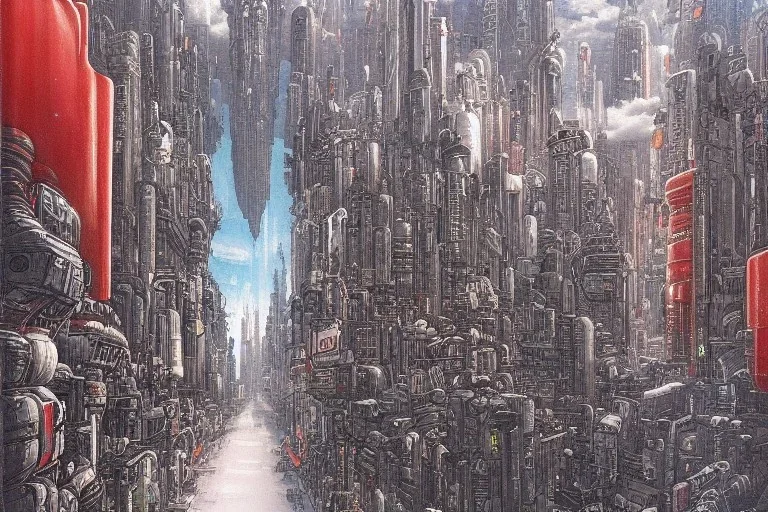 highly detailed futuristic city akira cityscape, katsuhiro otomo style painting