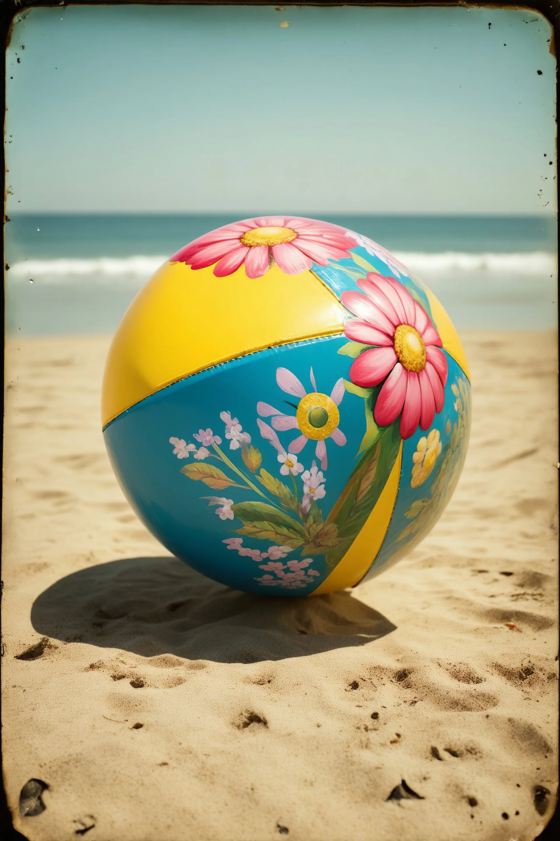 Ballon de plageavec des fleurs peintes, , tintype