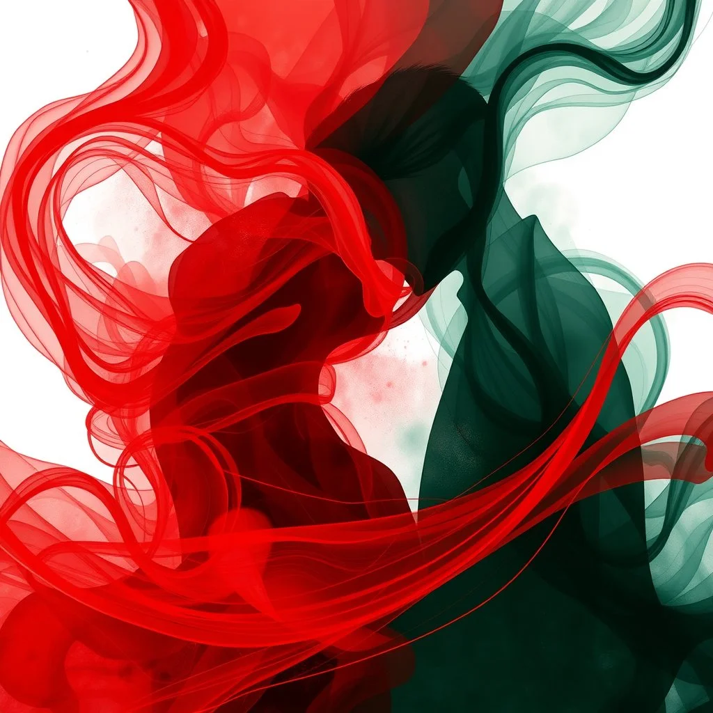 romantic picture, abstract, with red and dark green, swishiness, hq