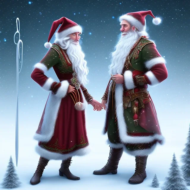 two elves. woman and man. Christmas scene. photorealistic. low-key