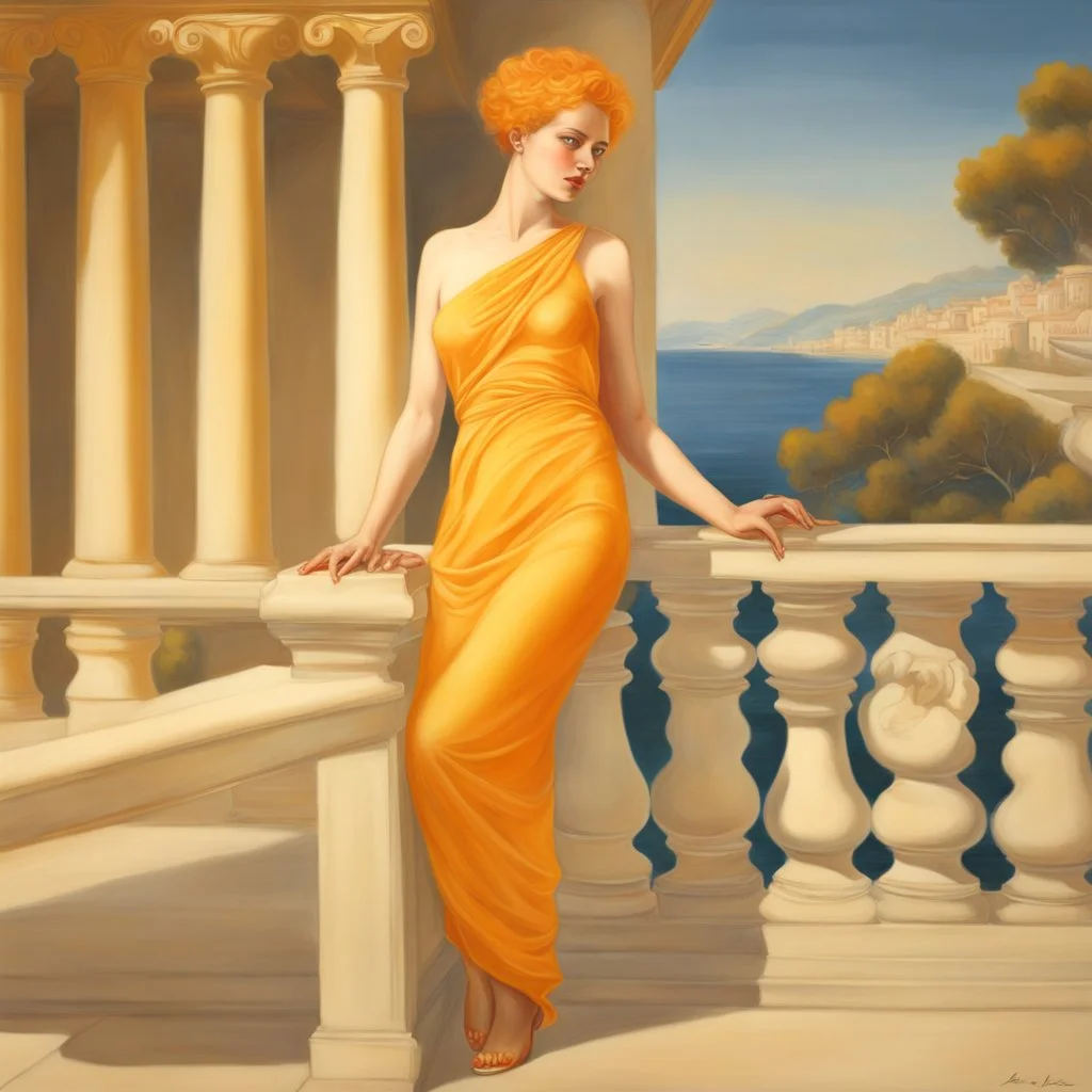 Neoclassicism realistic yellow orange cote d'azur sea woman