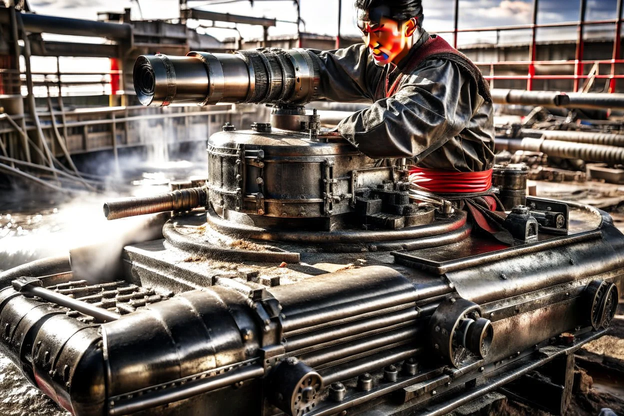 machine gun turret in a repair station