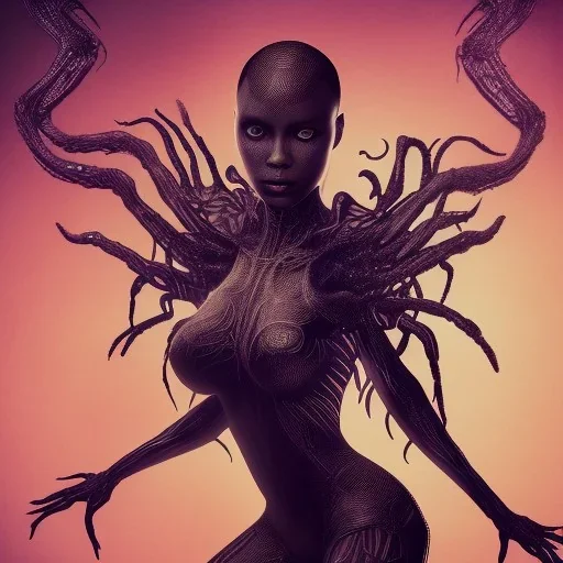 This spider woman is a formidable creature, with the body of a human woman and the head and legs of a spider. Her skin is covered in shimmering black scales, and her eyes glow a bright, otherworldly green. She is fast and agile, able to climb walls and ceilings with ease. She has venomous fangs and sharp claws, and she can spin webs of magical energy to ensnare her enemies. She is intelligent and cunning, and she is feared by all who encounter her in the realm of fantasy. She is often summoned b