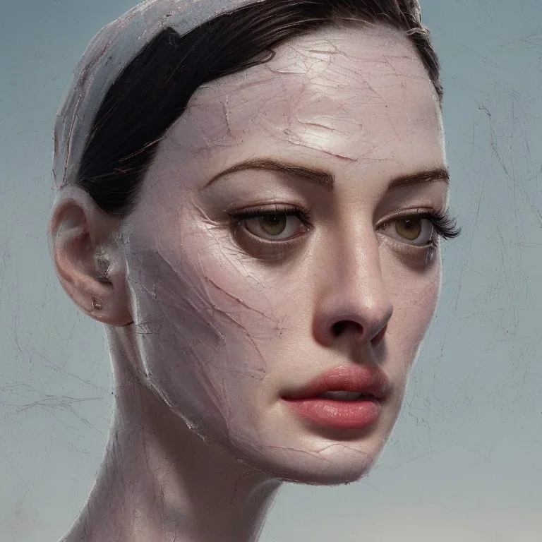 close up portrait of Anne Hathaway as woman in hijab, fine detail, highly intricate, modern surrealism painting, defined cracks and breaks, high-quality, volumetric lighting, 8k, ultrahd, George Grie, Marco Escobedo, Igor Morski,Brian Froud, Howard Lyon, Selina French,