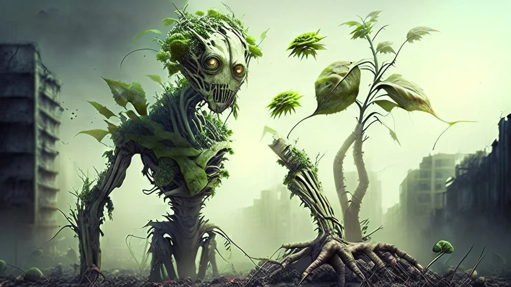 Humanoid plants take over the world, war with humans