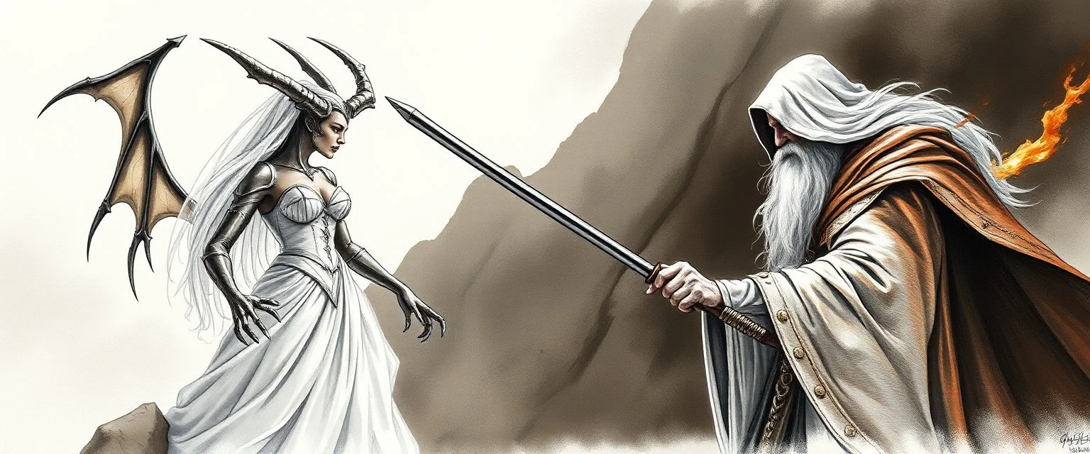 balrog bride vs gandalf , airbrush and pen outline