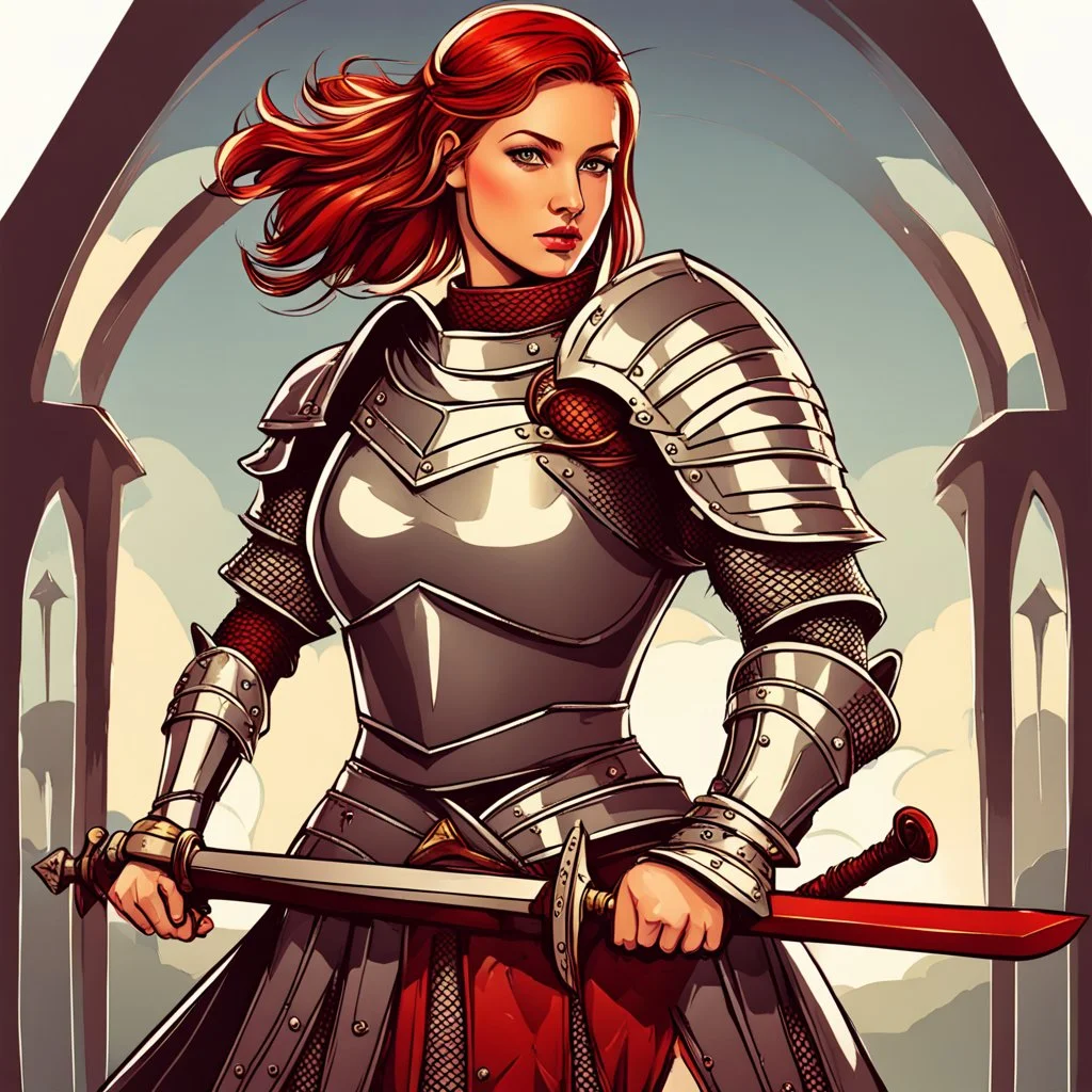 lady knight with sword and shield