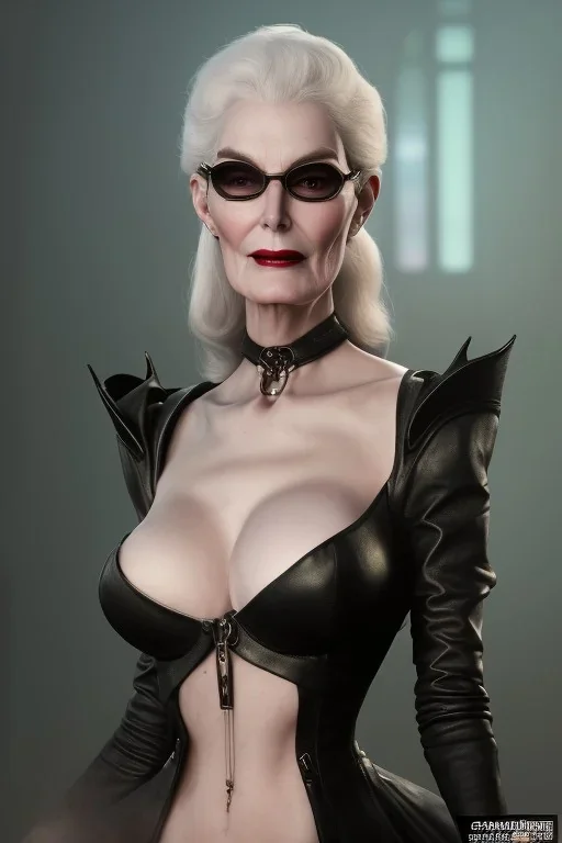 Carmen Dell`orifice as evil queen in black leather, leather, busty, cleavage, angry, stern look. character design by cory loftis, fenghua zhong, ryohei hase, ismail inceoglu and ruan jia. unreal engine 5, artistic lighting, highly detailed, photorealistic, fantasy