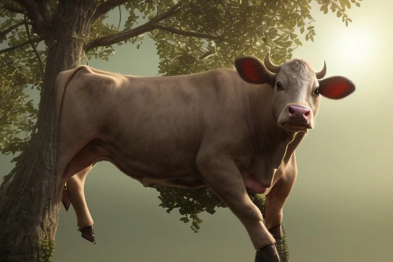 cow stuck in the top of a tree can not get down