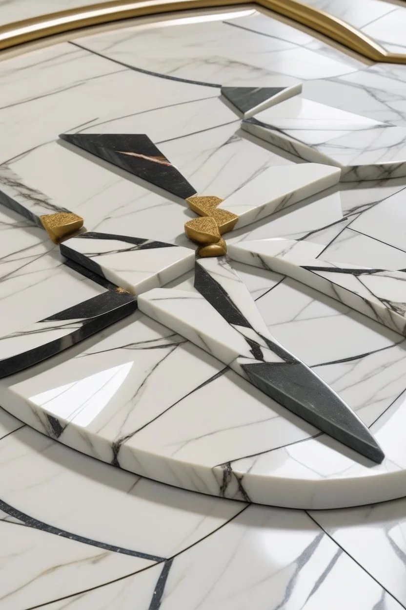 Granite and marble arrows fall on a marble circle