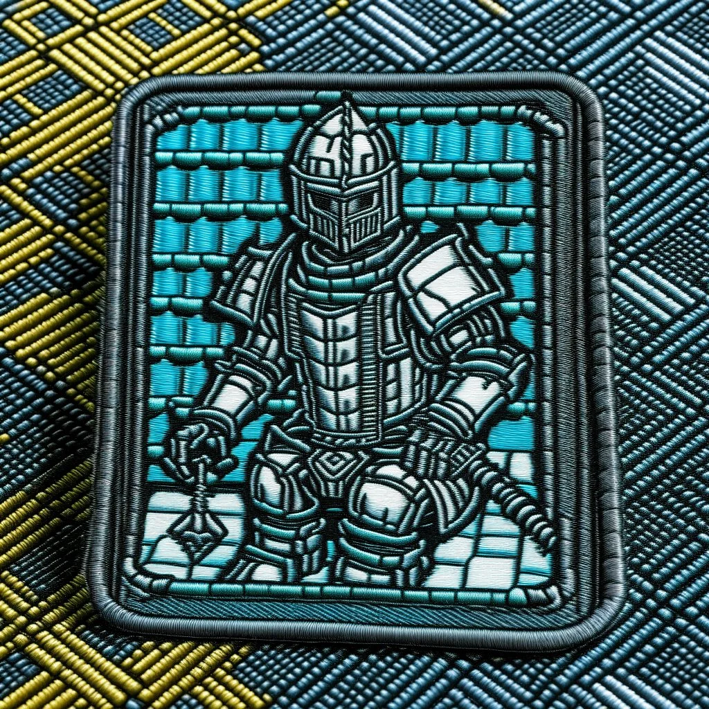 chessboard knight piece in the style of cyber punk as a velcro patch