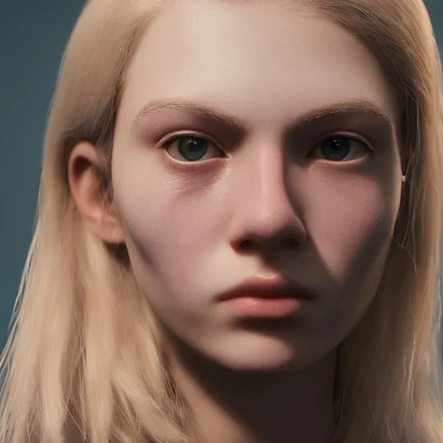 16 years old women, named Gretchen Marie Bernath - light-blonde hair, round blue eyes, medium cold skin tone, defined jawline and cheek bones, full eyebrows, natural, mature, warrior, hard worker, strong, enduring, cocky, caring, dramatic, confident