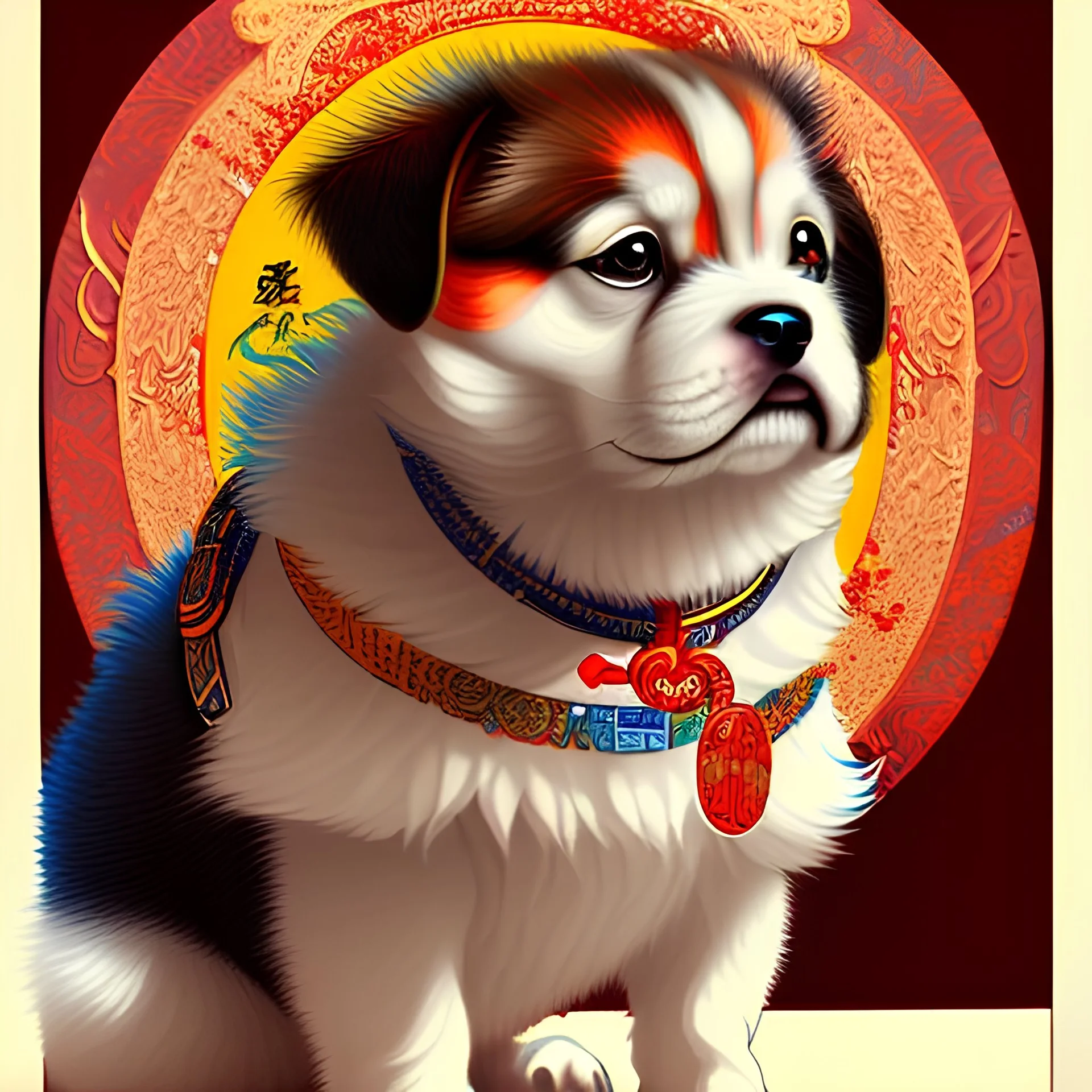 puppy, Ukiyo-e art, Colorful, vibrant, full of details