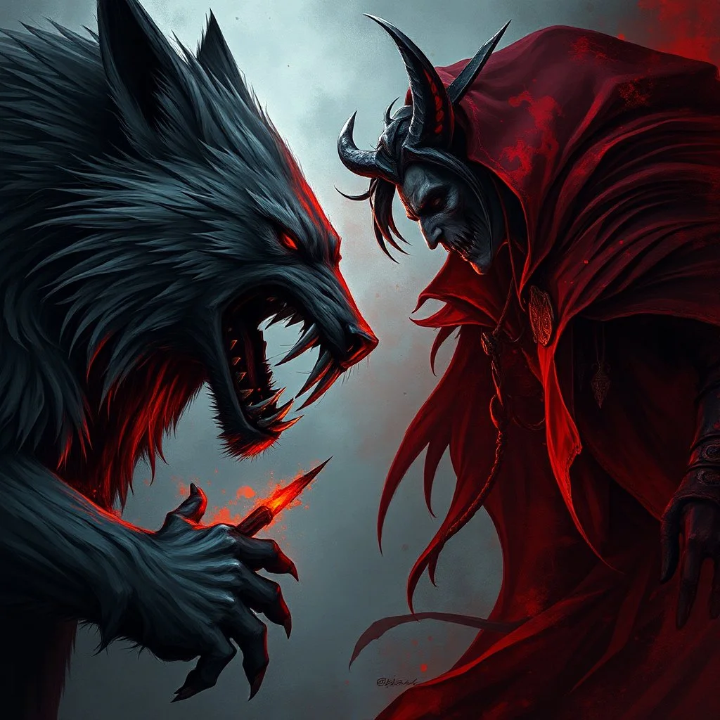 Werewolf vs Vampire realistic fantasy grimdark