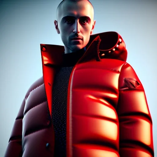 Gaspar noe, hand camera, full body, red puffer jacket, dramatic lighting, hyper realistic, 8k quality, unreal engine 5