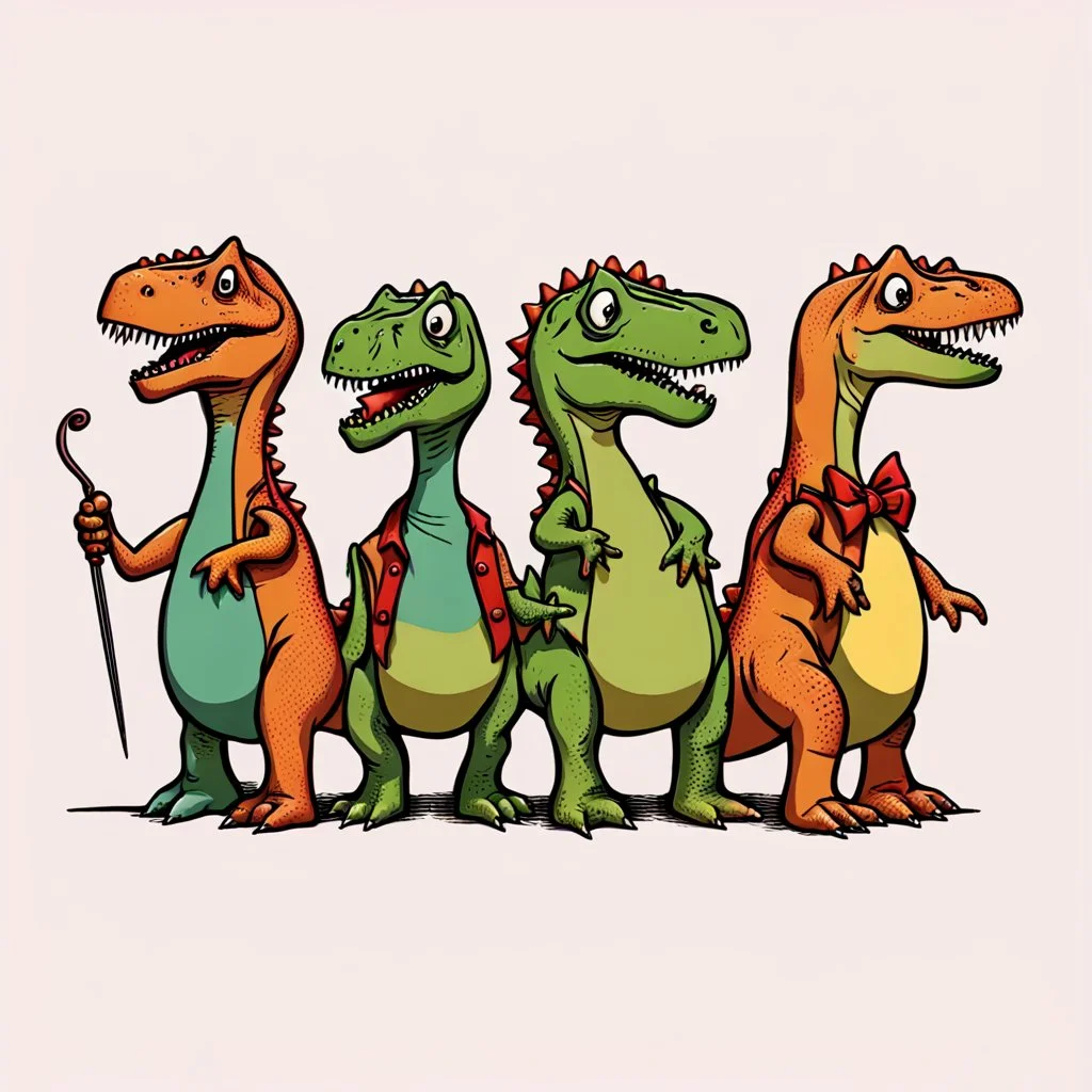 Barber shop quartet composed of dinosaurs.