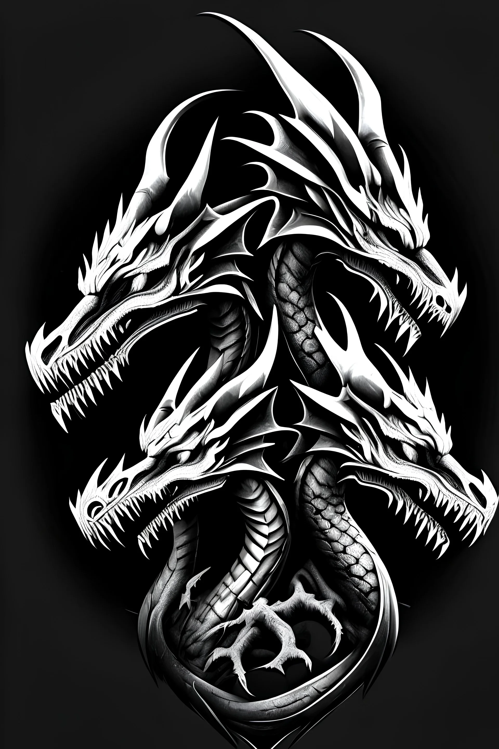 black and white dragon logo with 3 heads