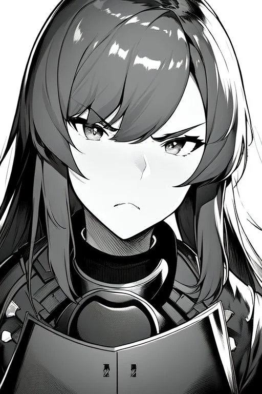 military girl, angry face, close-up, greyscale