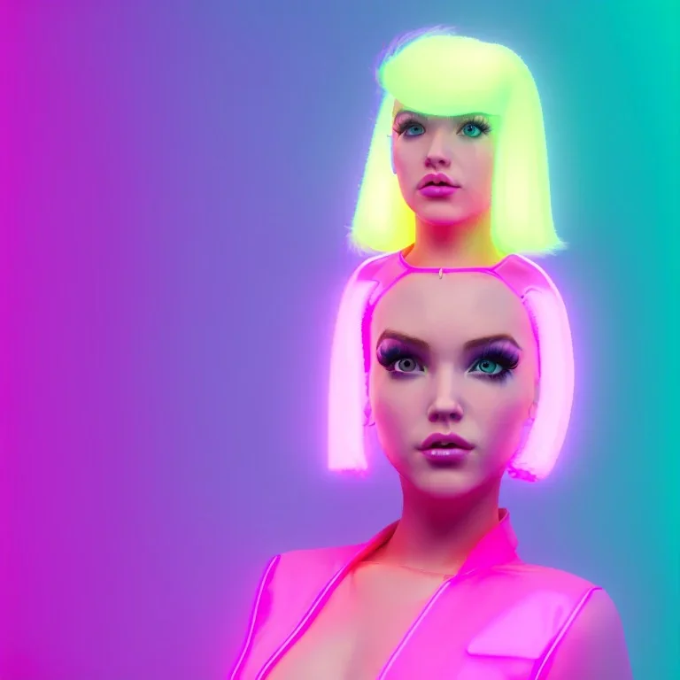 Neon blonde pop girl in pink costume