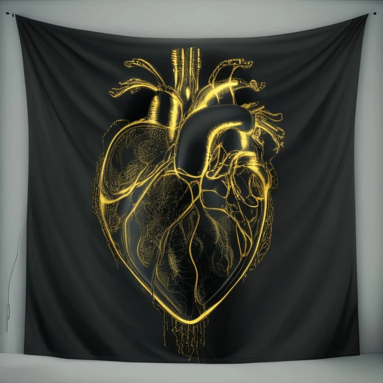 electric heart in black and golden tapestry