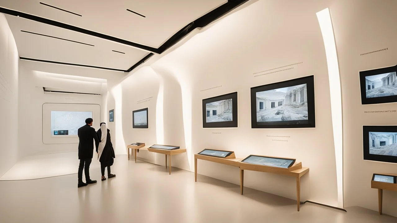 Interactive display screens in the Naqshahat Museum showroom, measuring 10 meters by 14 metres