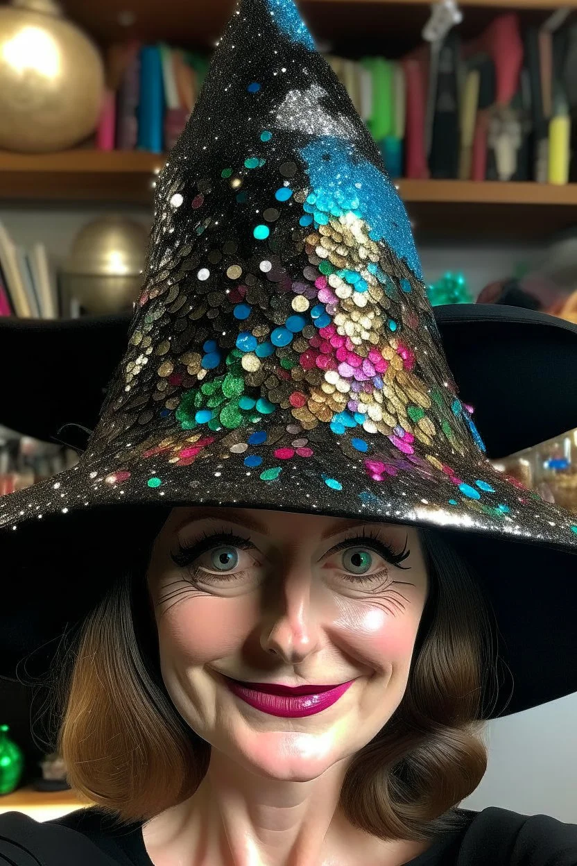 Maak een glittermafia vrouw. Vol vol vol glitter met een gigantische hoed