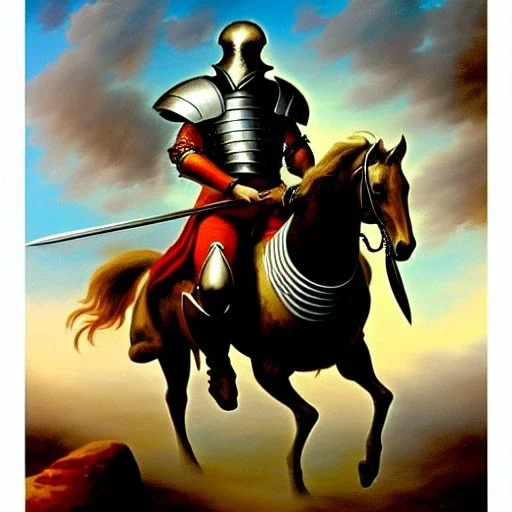 portrait of a Warrior wearing plate armor riding a horse with a sword boris vallejo Style