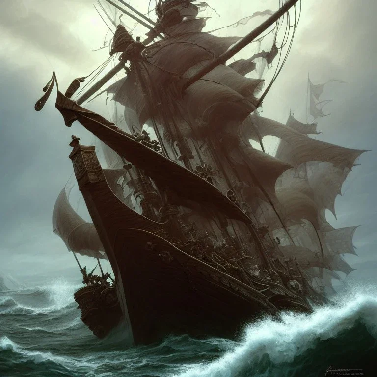 a pirate warrior on his ship, a highly detailed illustration, background of giant crashing ocean waves, realistic render, 8 k, micro detail, intricate, elegant, centered, digital painting, Artstation, smooth, sharp focus, illustration, artgerm, tomasz alen kopera, peter mohrbacher, donato giancola, joseph christian leyendecker, wlop, boris vallejo