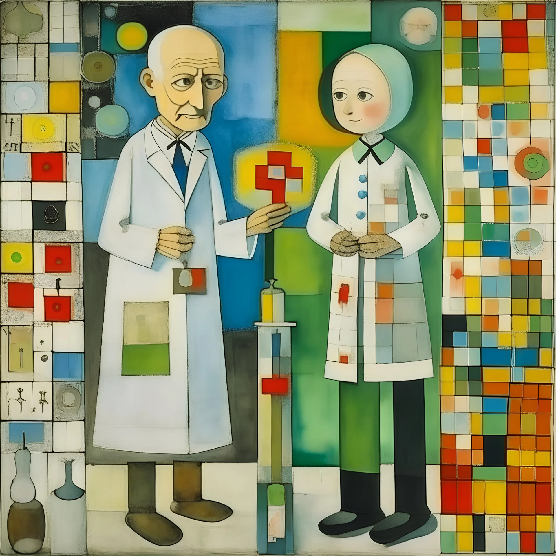painting by gustav klee, a school janitor and a nurse knows Artificial intelligence tools, happy atmosphere