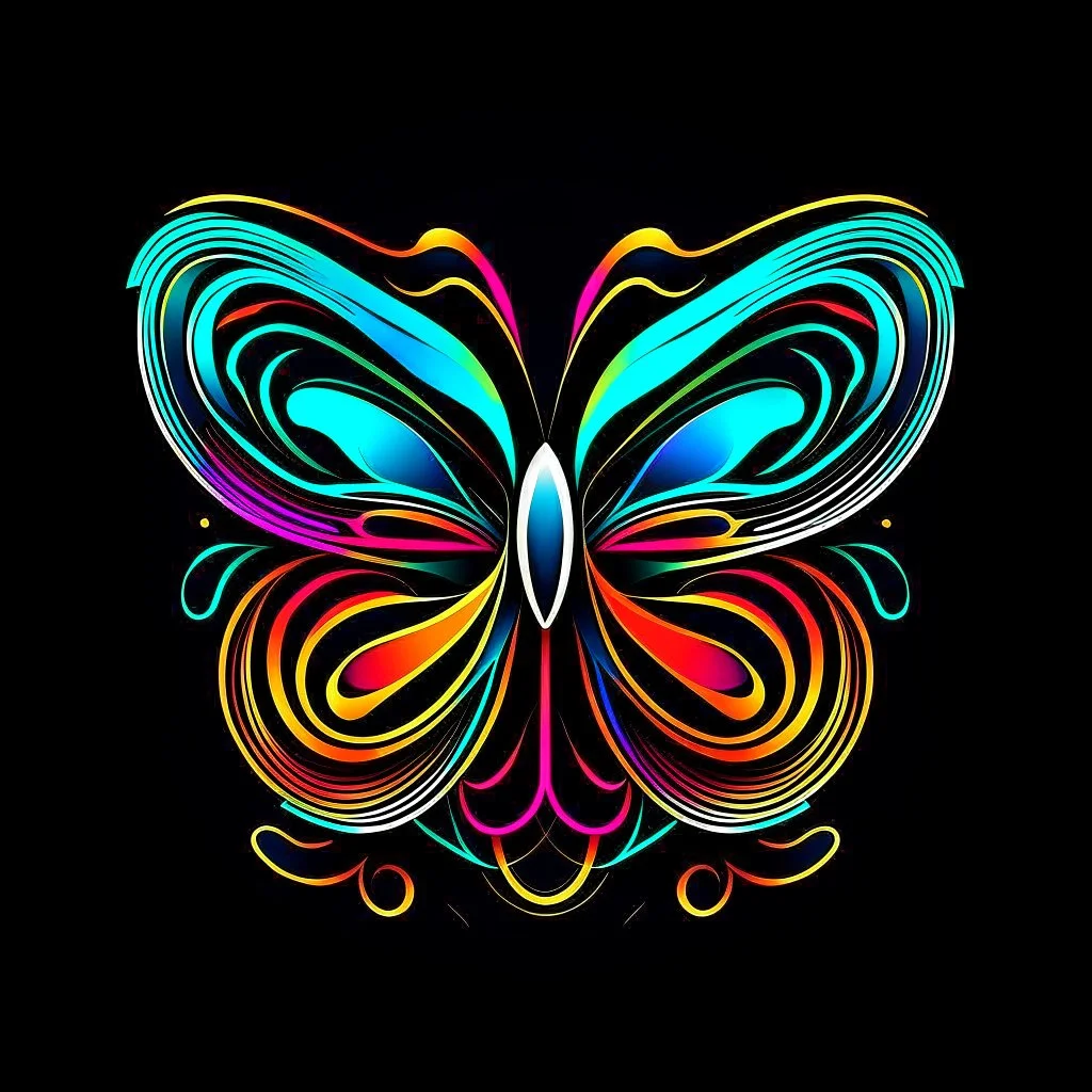 symetry!!, butterfly, logo, NFT, futuristic, colorful, curves, lines, shadow, simple