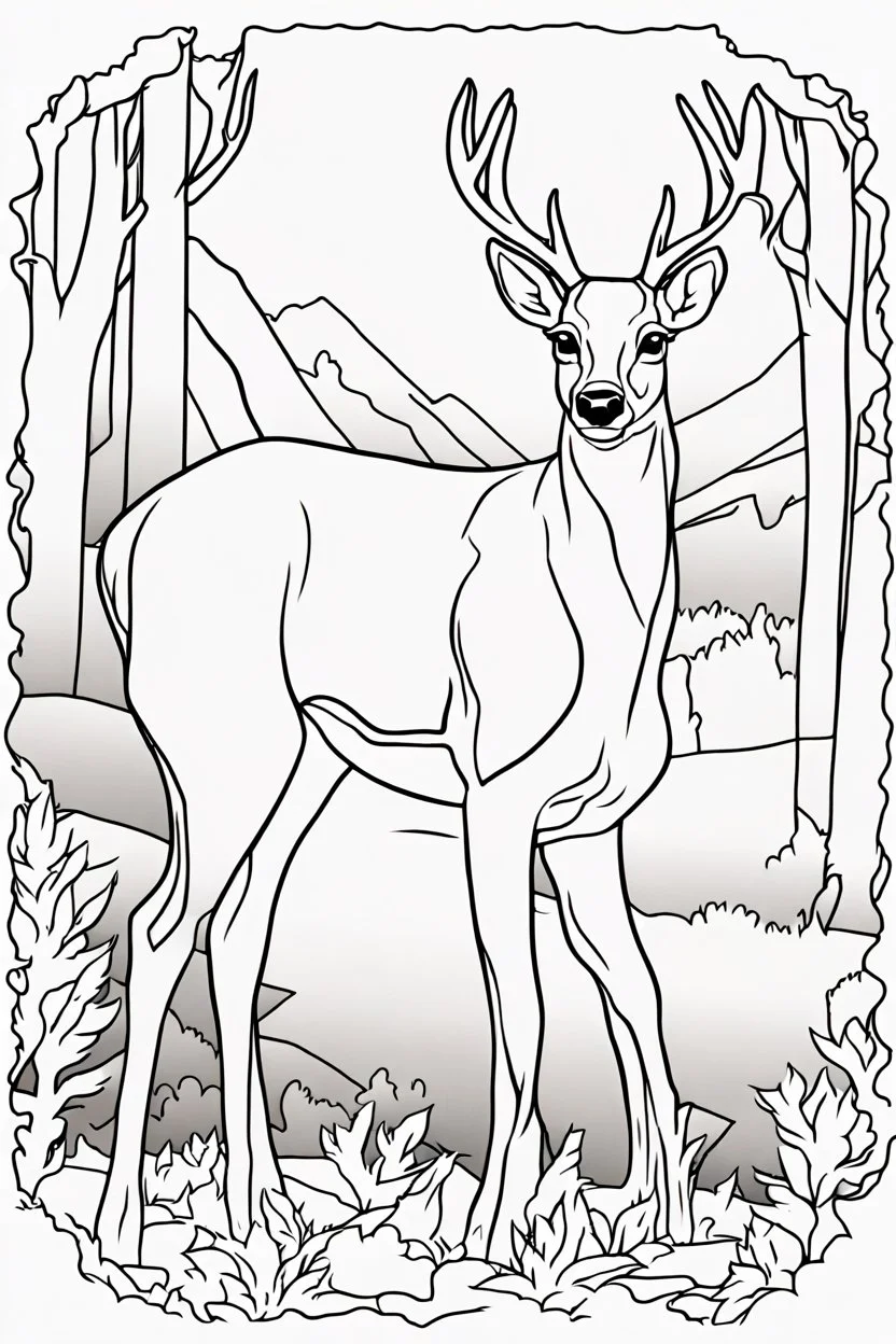 coloring page for kids, DEER, thick outline, low details, no shading, no color