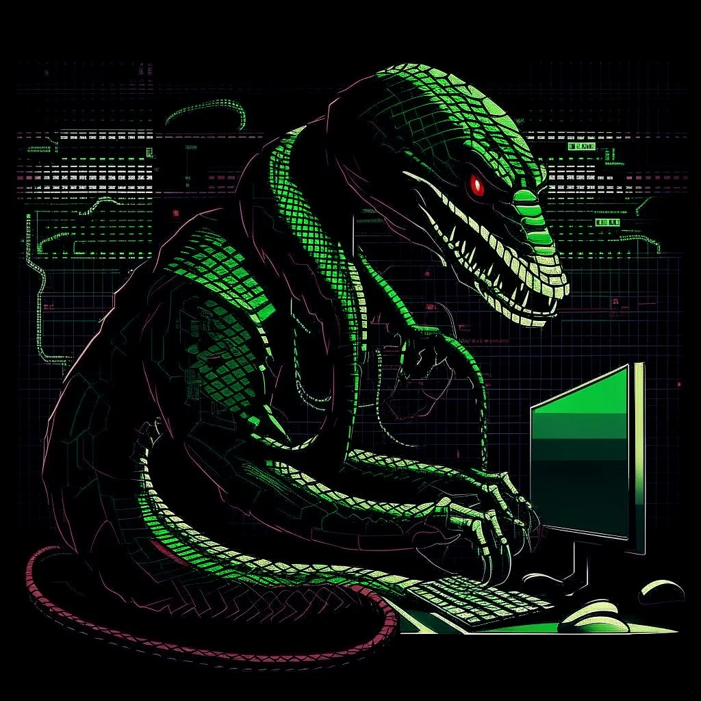 Computer Hacker Snake. NFT Pixel Art