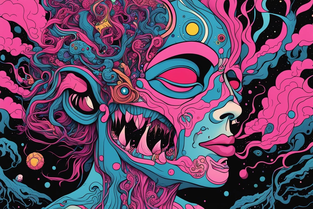 got to be crazy Raving and Drooling || horror surreal tribute to Pink Floyd, expansive, sharp focus, in the style of Michael Deforge and Arthur Secunda, intricate details, visceral textures